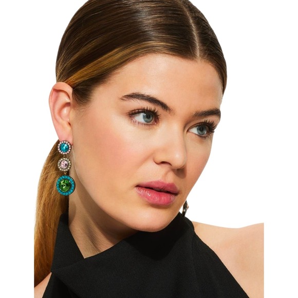 Kurt Geiger London Octavia Linear Drop Earrings Multicolor Crystal Eclectic $148 - Picture 3 of 6